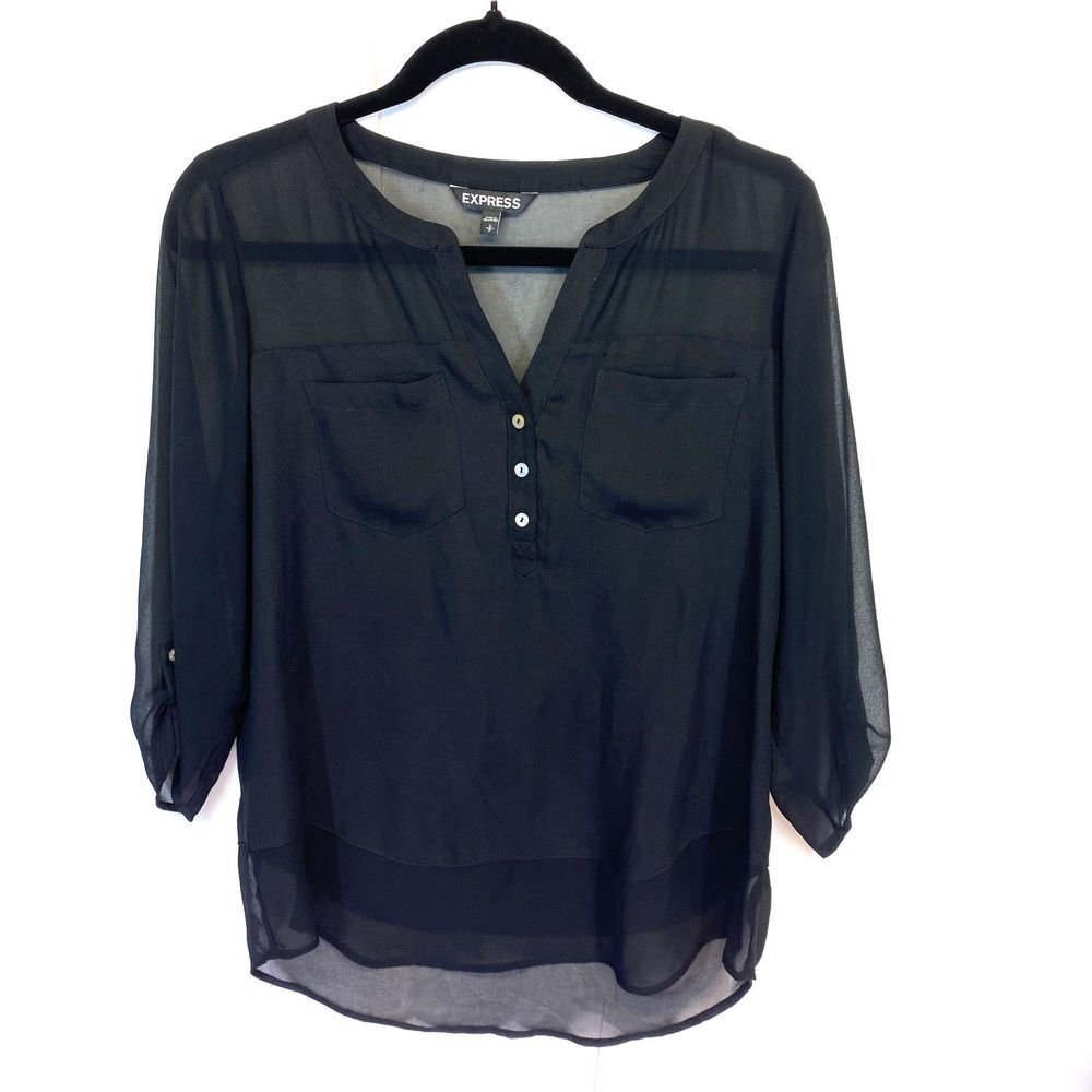 Express Black Sheer Sleeve Top Size SP